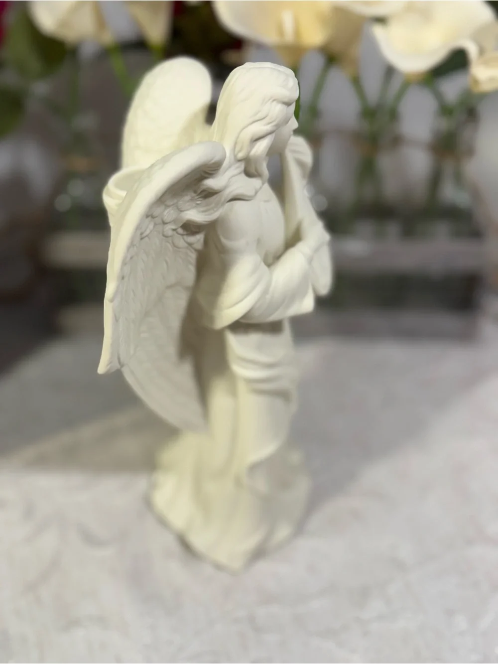 PartyLite Mandolin Angel Bisque Porcelain Taper Candle Holder Figurine 9.5